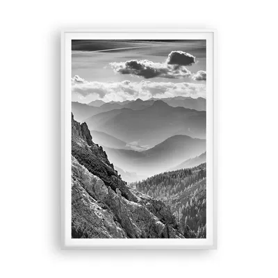 Produktbild von Gerahmtes Poster - Weißer Rahmen - Schwarzweiß Landschaft Berge - 70x100 cm - Wand Bild - Wanddeko - Wandbilder - Kunstposter - Wandposter - Bilderrahmen - Bilder - Kunstdruck - P2WPA70x100-4560