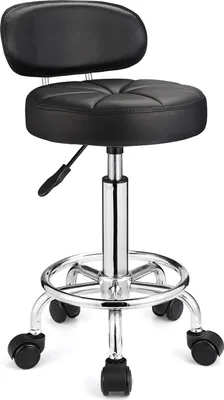 Produktbild von Drehbare Hocker mit Rädern - Höhenverstellbarer Rolling Spa Hocker mit Rückenlehne - Schwarz