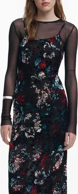 Produktbild von Langes Kleid mit Muster & Kontrastdetails - Elegant & Vielseitig