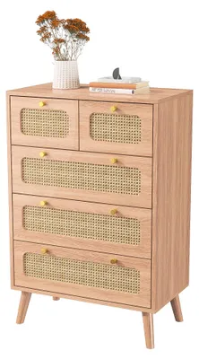Produktbild von Kommode - Rattan-Sideboard mit 5 Schubladen - 60 × 34 × 91 cm - Minimalistisch-modernes Design - Wohnzimmer