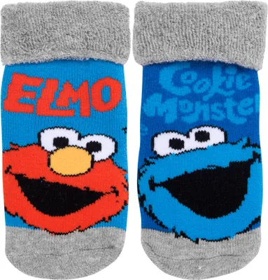 Produktbild von Sesamstraße Babysocken - Krümelmonster & Elmo - Uni ABS Rutschfeste Baby Socken Blau/Grau (2er Pack) 15-18