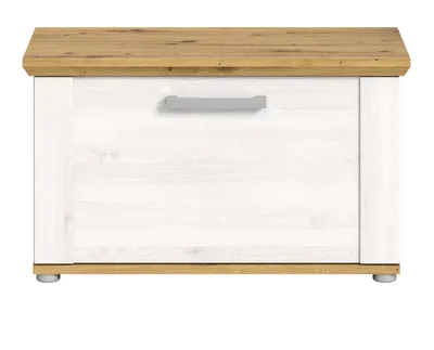 Produktbild von Garderobe Sitzbank "Mirano" weiß Lärche und Eiche Artisan Landhaus Garderobenbank 80 cm