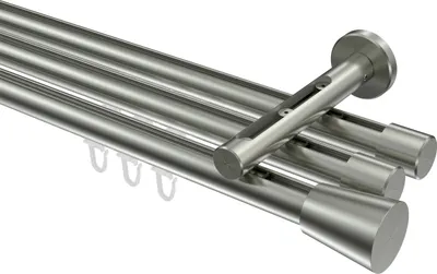 Produktbild von Interdeco Innenlaufstange / Gardinenstange mit Innenlauf Edelstahl-Optik, Typ Siteno Sitra (Konus), 20 mm Ø 3-läufig, 360 cm