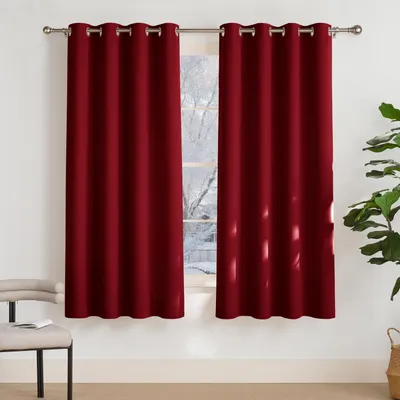 Obrázek produktu pro Záclony, nepropustné, červené, vánoční motiv, výška 175 cm, šířka 140 cm (balení po 2 kusech)