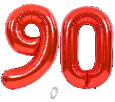 Folienballon 101 cm rot Zahl 90 aufblasbar für Helium Geburtstag Hochzeit
