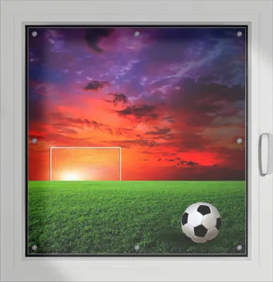 Produktbild von Wallario Lichtschutzbild, Dekorativer Sichtschutz Sonnenschutz 96 x 100 cm mit Motiv: Fußball - Fußballfeld bei Sonnenuntergang - Verdunklung ohne Bohren