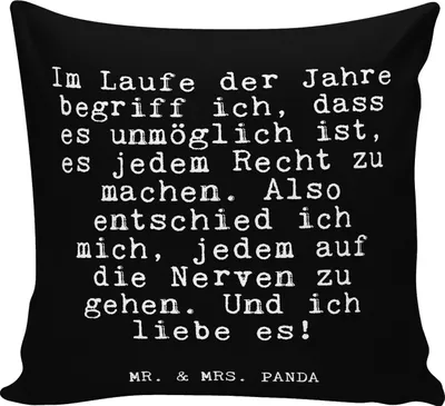 Produktbild von Mr. & Mrs. Panda Sofakissen Im Laufe der Jahre... - Schwarz - Geschenk, Glizer Spruch Sprüche Weisheiten Zitate Lustig Weisheit Worte, Kuschelkissen, 40x40, Lustige