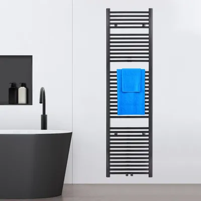 Produktbild von VILSTEIN Badheizkörper, Heizkörper Bad, Handtuchheizkörper Seitenanschluss & Mittelanschluss, Flachheizkörper, Bad Heizkörper Flach, Badheizkörper Handtuchhalter, Schwarz, 745W, 180x45 cm
