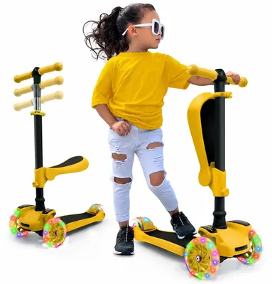3-Rad Kinderroller mit LED-Rädern, klappbar, höhenverstellbar, Gelb