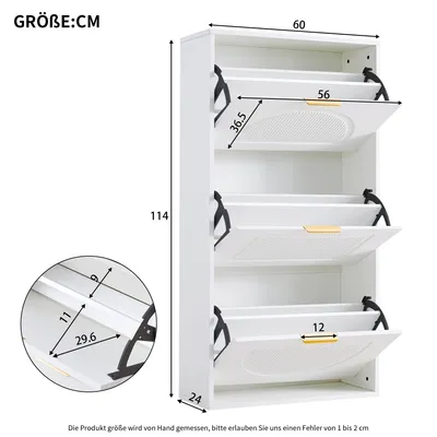 Image de Meuble à chaussures étroit à 3 portes, armoire à chaussures, MDF, blanc