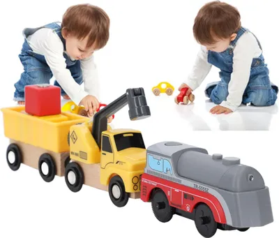 Obrázek produktu pro Sada nákladních vlaků, bukové dřevo, elektrická, magnetická, model hračka, podněcuje fantazii, lokomotiva pro děti