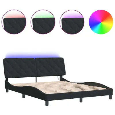 Zdjęcie produktu dla Łóżko Tapicerowane 160x200 Czarne z Oświetleniem LED Dwuosobowe do Sypialni