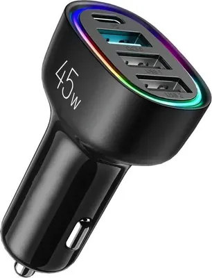 Produktbild von 4-Port-Autoladegerät 45 W, PD, QC 3.0 - Schwarz