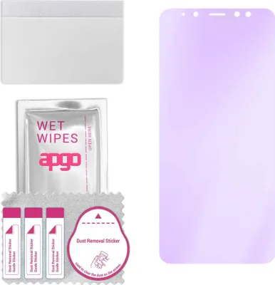Produktbild von apgo Hybrid Schutzglas, kompatibel mit Samsung Galaxy A8+ (2018), Anti-Blue, 9H Härte, toller Ersatz für Hartglas, kratzfester Displayschutzglas, Displayschutz, Full Glue