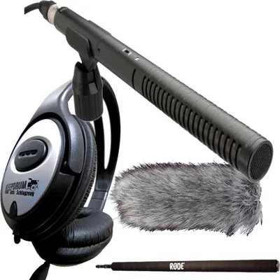 Image de Rode NTG-2 avec Deadcat avec Micro Boompole avec écouteurs