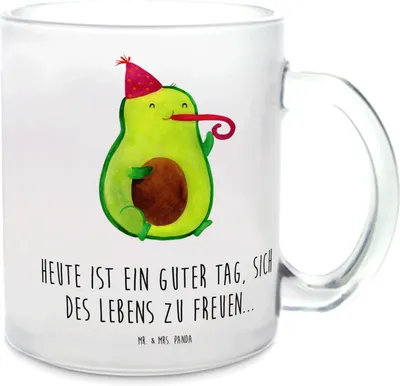 Produktbild von Mr. & Mrs. Panda Trinkglas Avocado Feier - Transparent - Geschenk, Teetasse, Fete, Party, Gute Laune, Glasbecher, Geburtstag, Teeglas, Haferl, Häferl, Tee Tasse