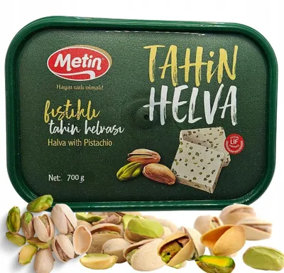 Zdjęcie produktu dla Oryginalna Turecka Chałwa z pistacjami tahini 57% Metin helva 700g PISTACJE