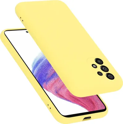 A yellow phone case is shown on top of a smartphone.