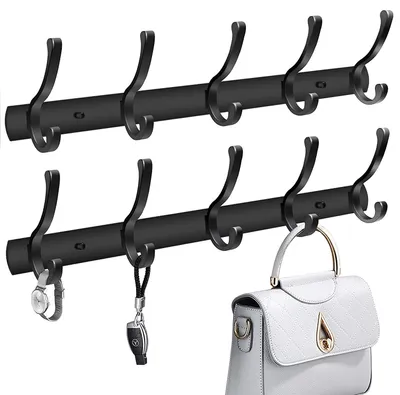Produktbild von Garderobenhaken, Kleiderhaken für Wand, stabile Garderobenleiste Aluminium Hakenleiste Handtuchhaken für Küche Bad (20 Haken, 2 Stück) (Schwarz)
