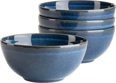 Imagen del producto de Juego de desayuno de cerámica para 4 personas: juego de vajilla de 4 piezas en color azul