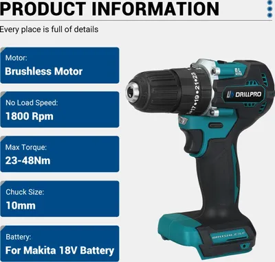 Imagen del producto de Taladro percutor de 10 mm. Función de percusión. Batería de 18V. Motor sin escobillas