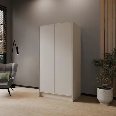 Produktbild von Drehtürenschrank GAVA 100 cm Moderner Kleiderschrank mit glatten Türen, Kaschmir