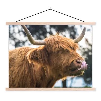 Produktbild von MuchoWow® Textilposter Schottischer Highlander - Nase - Baum 40x30 cm mit holzfarbenen Rahmen - Bilder