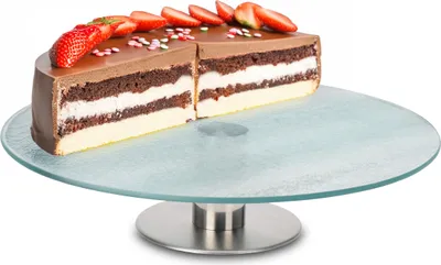 Produktbild von Glas Kuchenplatte 360° drehbar - Ø 30 cm - Torten Servierständer mit Metall Fuß - Tortenplatte Kuchen Etagere Servierplatte Drehteller zum Dekorieren