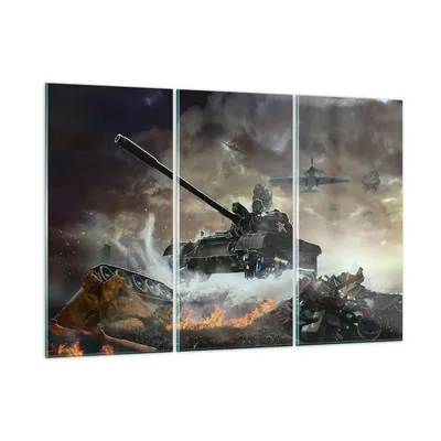 Produktbild von Bilder auf glas - Krieg Panzer Airplain Schlacht - 165x110cm - Glasbilder - Wandbilder - Kunstdruck - zum Aufhängen bereit - Wanddekoration aus Glas - Glas Bilder - Wandbild auf Glas - GCE165x110-2936