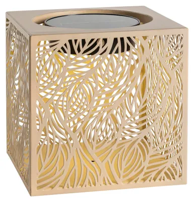 Produktbild von Dehner Solar-Laterne Olea B20 x H20 x T20 cm – LED Würfellampe, warmweiß, Solarbetrieb, Dämmerungssensor, Metall & Kunststoff, braun