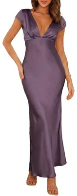Produktbild von Halfisland, Sommerkleid aus Satin, Mit V-Ausschnitt und kurzen Ärmeln, Für Damen