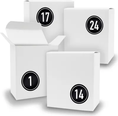 Immagine prodotto di Calendario dell'Avvento da riempire, 24 cubetti BIANCHI + adesivi V07 Z08