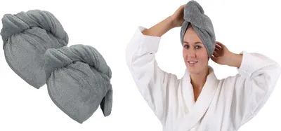 Produktbild von Betz 2 Stück Frottee Haarturban Turban 100% Baumwolle – Farbe: grau