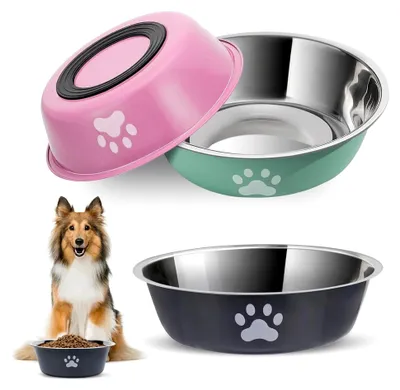 Produktbild von Edelstahl Hundenapf Set, 3 Stück Futternäpfe und Wassernäpfe für kleine Hunde und Katzen (860ml)