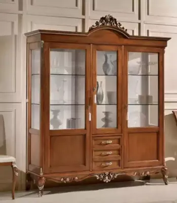 Produktbild von Vitrine Holz Schrank Klassische Vitrinen Holz Design Wohnzimmer Glas