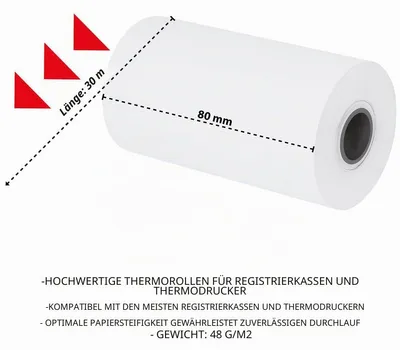 Image de PRODUITS DE BUREAU Rouleaux de caisse Rouleaux thermiques 80 mm x 30 m, 10 rouleaux, sans BPA