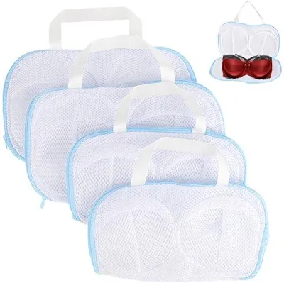 Productafbeelding van Ibenzoa® BH-waszakken, set van 4 – fijne polyester waszakken voor BH's en lingerie, wit, met verborgen, zelfsluitende rits, honingraatstructuur