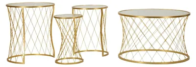 Produktbild von Noah Gold Couchtische, 4er-Set – Couchtische aus goldfarbenem Metall und gehärtetem Glas, Diamantdesign, platzsparendes Set – 940