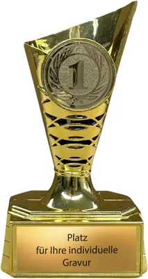 Produktbild von Goldener Siegerpokal mit Wunschgravur Mini Pokal Platz 1 Trophäe