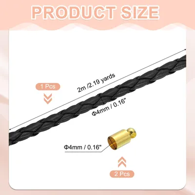 Produktbild von 4mm 2,19 Yards Geflochtene Lederkordel Geflochtene Lederschnur Lederb?nder Rundes Lederband fš¹r Schmuckherstellung Binden Halsketten Schwarz
