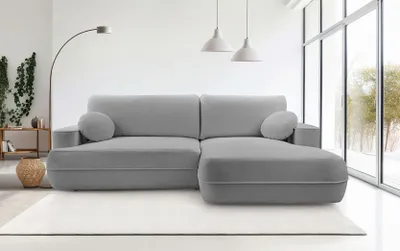 Produktbild von DomoHome Ecksofa FUEGO 260x168 cm Silber Rechte Seite Mit Schlaffunktion 140x240 cm, Skandinavisches Design, Schlafsofa Mit Bettkasten, Bubble Stoff, Modernes Sofa Für Wohnzimmer