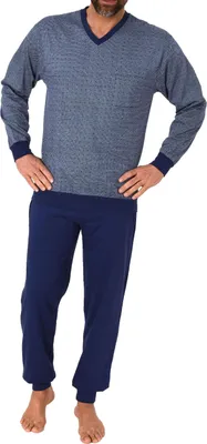 Produktbild von Herren langarm Schlafanzug mit Bündchen Pyjama in einer edlen Optik – auch in Übergrössen ; marine , 56