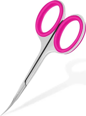 Produktbild von Präzise Nagelhautschere mit Gebogener Spitze und Silikon-Fingerlöchern, Edelstahl, Rosa