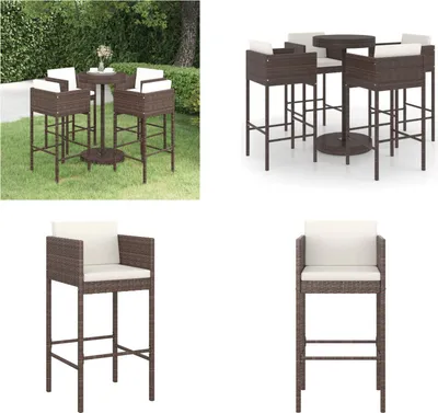 Image de vidaXL Ensemble de bar de jardin 5 pièces avec coussins Poly rotin brun - Ensemble de bar de jardin - Ensemble de bar de jardin - Meubles de jardin