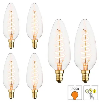 Produktbild von 6er-Set LED XL-Kerzenlampen E14 | 3-stufig dimmbar | 4,5 Watt | 1800K extra warmweiß | Klar | Spiralförmige Glühwendel | Lybardo