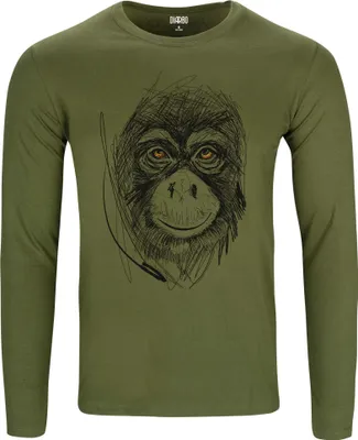 Produktbild von Herren Warm, Langarm-T-Shirt mit Druck Skizze eines Orang-Utans Grün Gr.XXXL