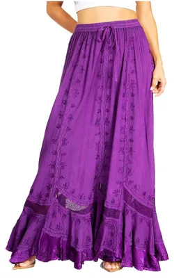 Immagine prodotto di Sakkas 13225 - Vestito lungo stile boho-rock, color verde "ivy", con vita elasticizzata e ricami