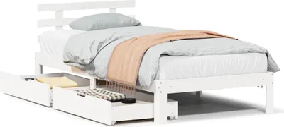 Image de vidaXL Lit en bois massif avec tiroirs blanc 75x190 cm pin