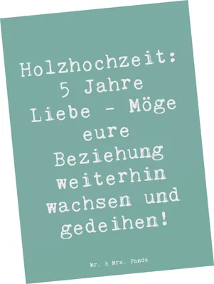 Produktbild von Mr. & Mrs. Panda Postkarte Spruch 5. Hochzeitstag Holzhochzeit - Meeresbrise - Geschenk, Hochzeit, Ansichtskarte, 5 Jahre Liebe, Grußkarte, feiern, besondere Anlässe