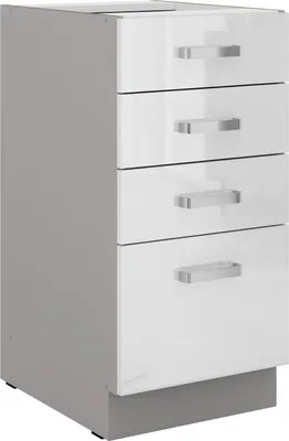 Produktbild von Unterschrank 40 Bianca Weiß Hochglanz + Grau Küchenzeile Küchenblock Küche
